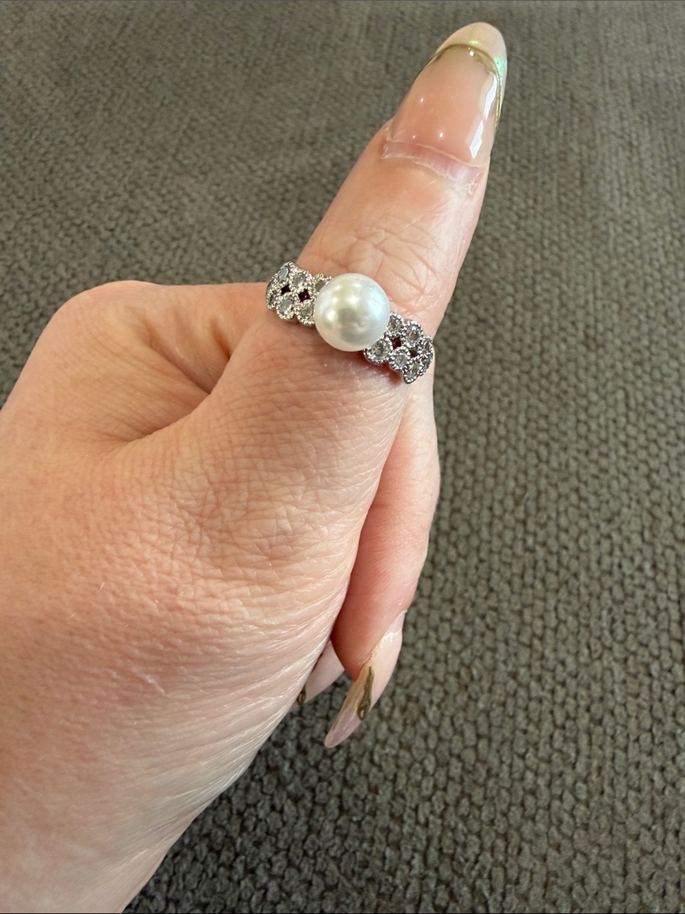 Pearl & Crystal Sterling-Style Halo Ring